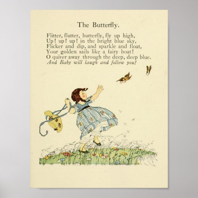 Vintages Gedicht "The Butterfly", Poster (Vorne)