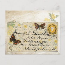 Vintages, gelbes Blumenpapier und Schmetterlingsbü