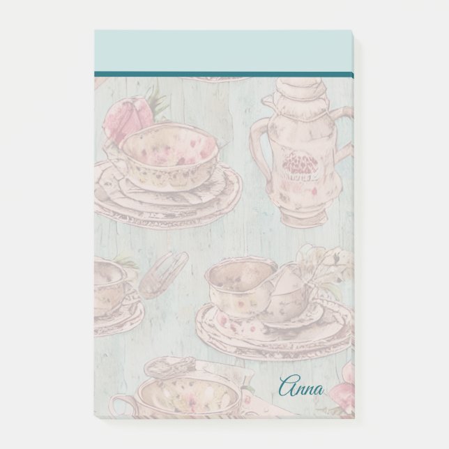 Vintages Gemälde Rustikale Küche Blau Post-it Klebezettel (Vorderseite)