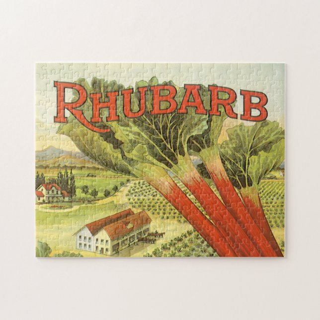 Vintages Gemüse kann Kunst, Rhubarb-Bauernhof (Horizontal)