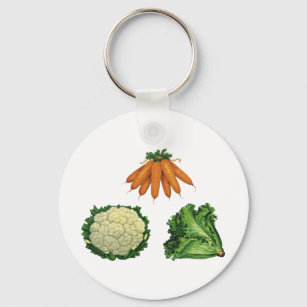 Vintages Gemüse; Karotten, Blumenkohl, Salat Schlüsselanhänger