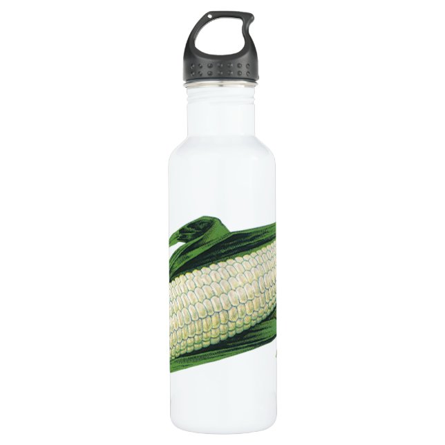 Vintages Gemüse Weißmais auf dem Cob Edelstahlflasche (Vorderseite)