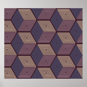Vintages geometrisches nahtloses Muster mit Würfel Poster