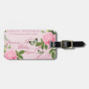 Vintages Gepäckanhänger mit rosa Rosa