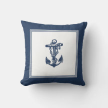 Vintages Gerahmtes Anchor Navy Throw Kissen