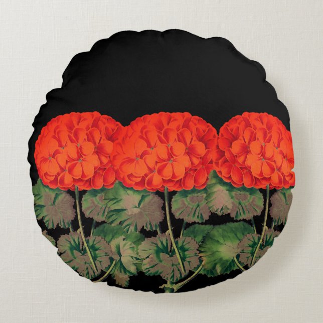 Vintages Geranium Trio - fett blühende Pflanzen    Rundes Kissen (Vorderseite)