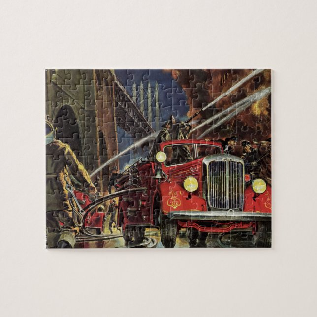 Vintages Geschäft, Feuerwehrmänner Feuerwehrfahrze (Horizontal)