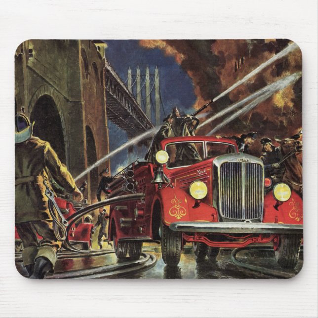 Vintages Geschäft, Feuerwehrmänner Feuerwehrfahrze Mousepad (Vorne)
