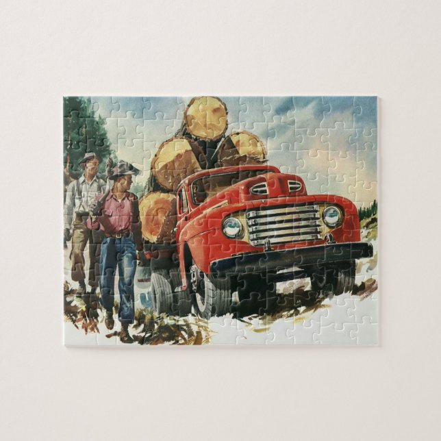 Vintages Geschäft, LKW-Logging mit Lumberjacks (Horizontal)