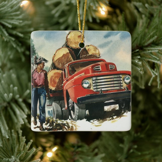 Vintages Geschäft, LKW-Logging mit Lumberjacks Keramikornament (Baum)