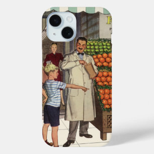 Vintages Geschäft, Obststand mit Grocer und Junge iPhone 15 Hülle