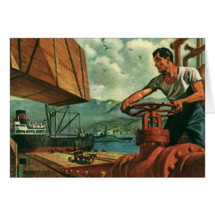 Vintages Geschäft, Öltankschiff mit Hafenarbeiter