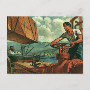 Vintages Geschäft, Öltankschiff mit Hafenarbeiter Postkarte