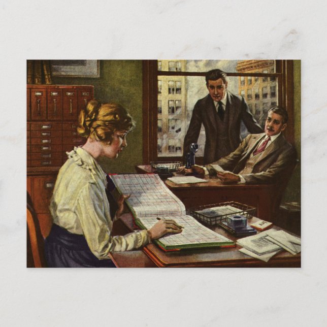 Vintages Geschäftstreffen, Büro mit Führungskräfte Postkarte (Vorderseite)