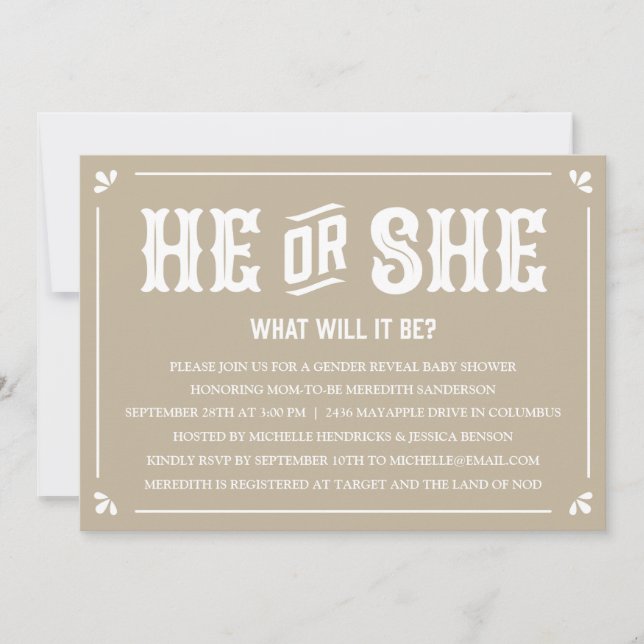 Vintages Geschlecht offenbart Kinderdusche Einladu Einladung (Vorderseite)