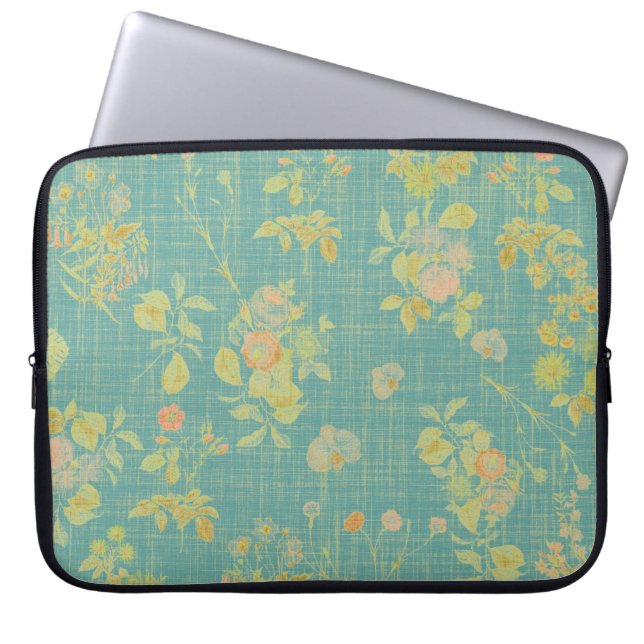 Vintages, gestörtes Aquamarines Federmuster Laptopschutzhülle (Vorderseite)