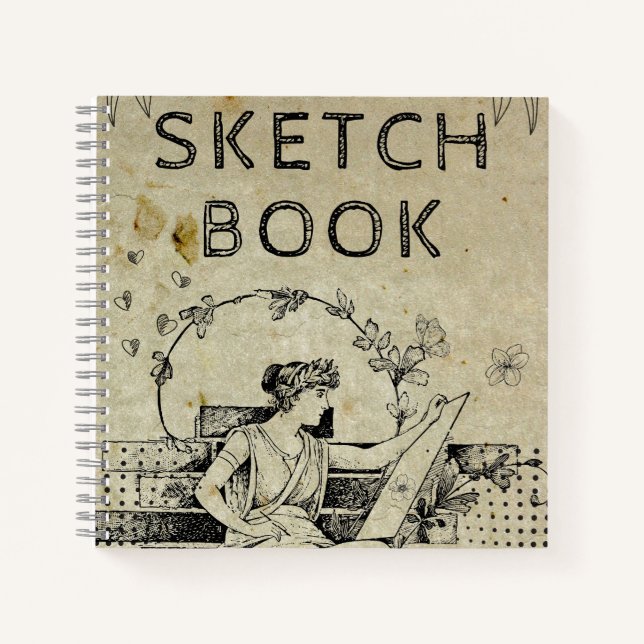 Vintages Gezeichnet Sketch-Buch Notizbuch (Vorderseite)