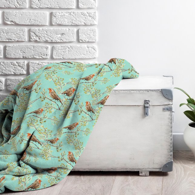 Vintages gezeichnetes europäisches Vogelmuster Fleecedecke (Red Robin Pattern Fleece Blanket)