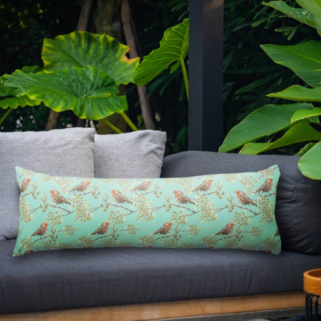 Vintages gezeichnetes europäisches Vogelmuster Seitenschläferkissen (Vintage European Robin Pattern Body Pillow (choose your own background colour!))