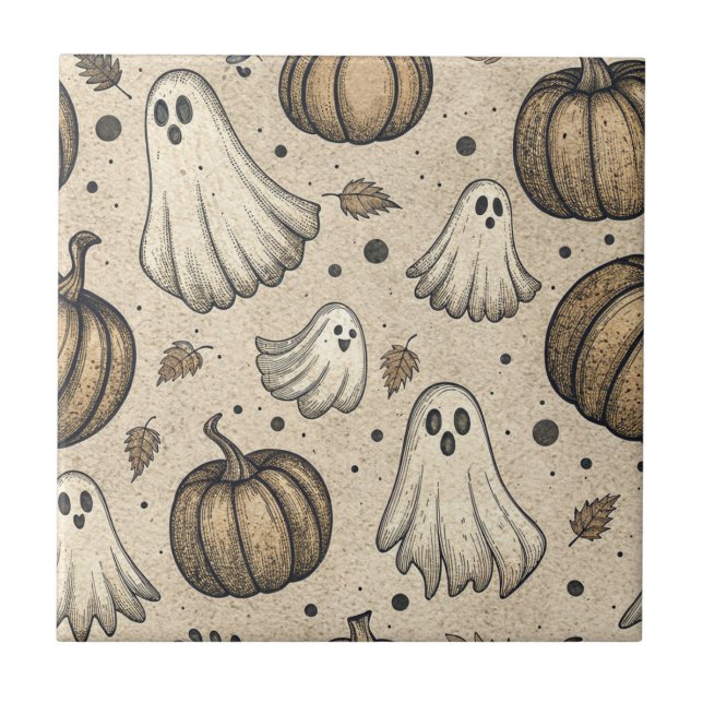 Vintages Ghosts & Pumpkins Halloween-Muster (2) Fliese (Vorderseite)