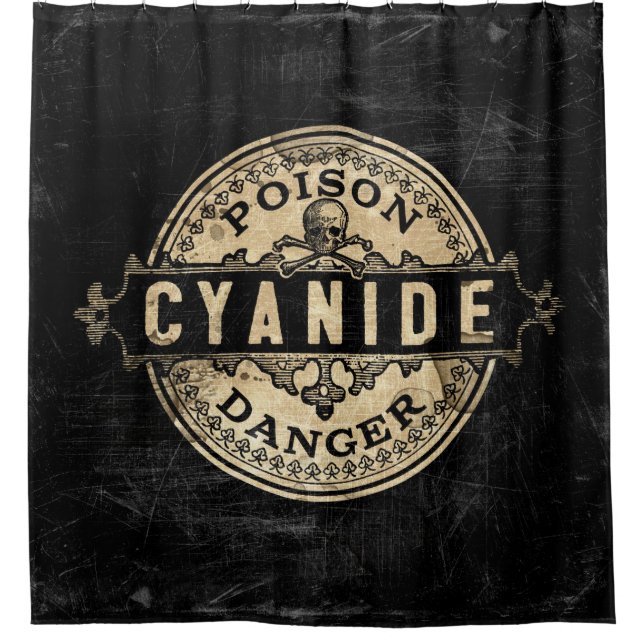 Vintages Giftetikett mit Cyanide Duschvorhang (Vorderseite)