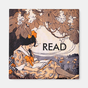 Vintages Girl Reading unter einem Baum Magnet