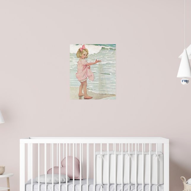 Vintages Girl Sandy Beach Nautical Ocean Poster (Kinderzimmer 2)