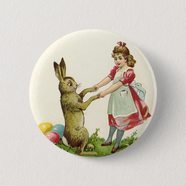 Vintages Girl-Tanz mit Bunny Ostereier Button (Vorderseite)