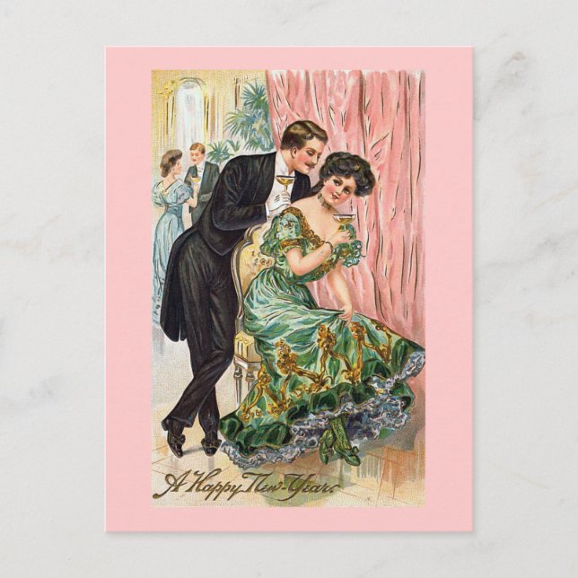 Vintages Glück im neuen Jahr Feiertagspostkarte (Vorderseite)