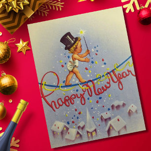 Vintages Glück im neuen Jahr Postkarte