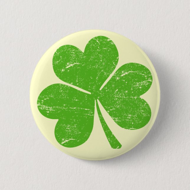 Vintages glückliches irisches Kleeblatt Button (Vorderseite)