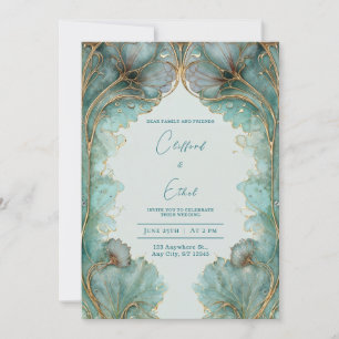 Vintages Gold & Aqua Jugendstil Einladung