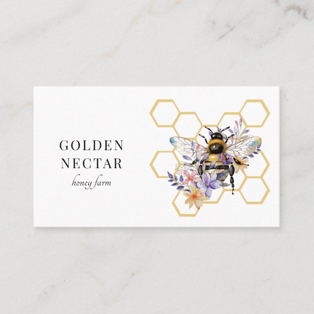 Vintages Gold Biene Logo Honeybeeper Visitenkarte (Vorderseite)