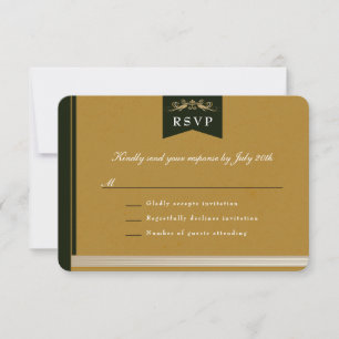 Vintages Gold Book Cover Theme Wedding RSVP Card