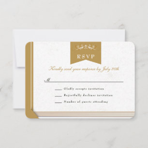 Vintages Gold Book Cover Theme Wedding RSVP Card Karte