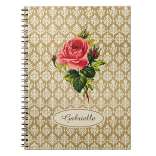 Vintages Gold Damask Muster Rosa Rose und Name Notizblock