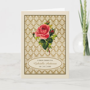 Vintages Gold Damask Rosa Brautparty Einladung