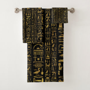 Vintages Gold der ägyptischen Hieroglyphen auf Badhandtuch Set