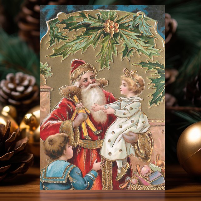 Vintages Gold Der Weihnachtsmann mit Kindern Seidenpapier (Von Creator hochgeladen)