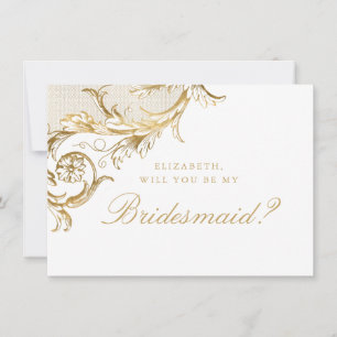 Vintages Gold Floral Damask Script White Bridesmai Einladung