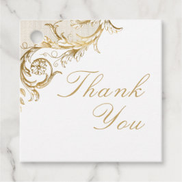 Vintages Gold Floral Damask Script White Wedding Geschenkanhänger