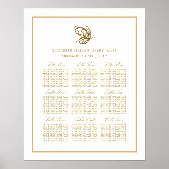 Vintages Gold Glitzer SchmetterlingsSeekarte Poster (Vorne)