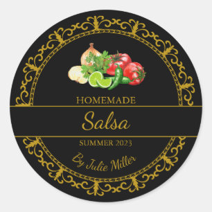 Vintages Gold-Homemade-Salsa-Label Schwarz Runder Aufkleber