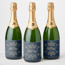Vintages Gold & Navy Blue-Elegant-Monogramm Geblüh