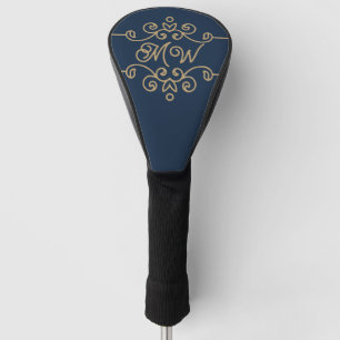 Vintages Gold & Navy Blue-Elegant-Monogramm Geblüh Golf Headcover