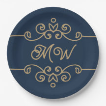 Vintages Gold & Navy Blue-Elegant-Monogramm Geblüh