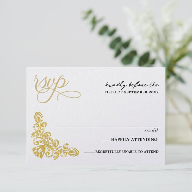 Vintages Gold RSVP Karte (Stehend Vorderseite)
