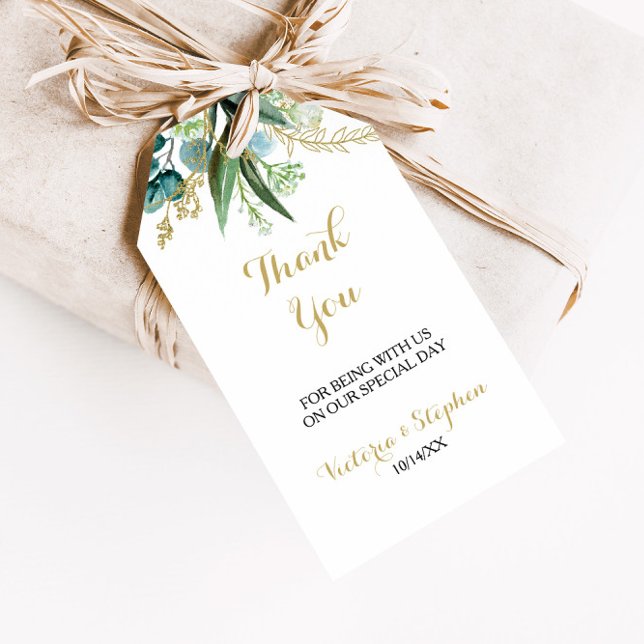 Vintages Gold und grüne Eukalyptus Vielen Dank Geschenkanhänger (Von Creator hochgeladen)