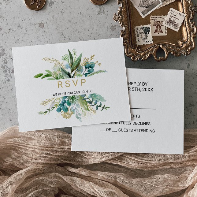 Vintages Gold und grüne Eukalyptus Wedding Rsvp (Von Creator hochgeladen)