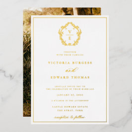 Vintages Gold Wappen Monogram Wedding Foto Folieneinladung